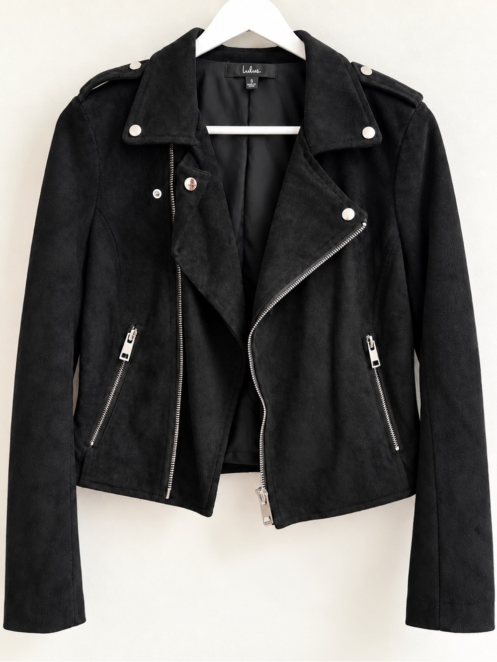 Lulus Black Vegan Suede Moto Jacket – Size Small